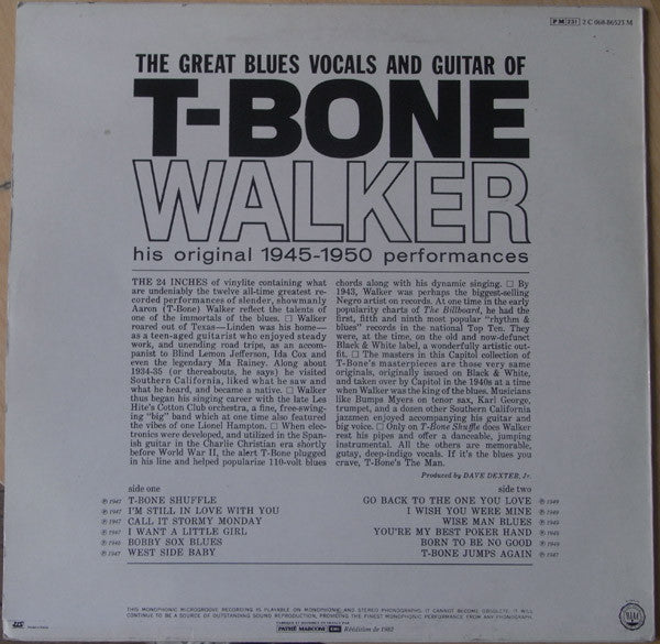 T-Bone Walker : The Great Blues Vocals And Guitar Of T-Bone Walker (His Original 1945-1950 Performances) (LP, Comp, Mono, RE)