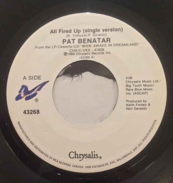 Pat Benatar : All Fired Up (7", Single)