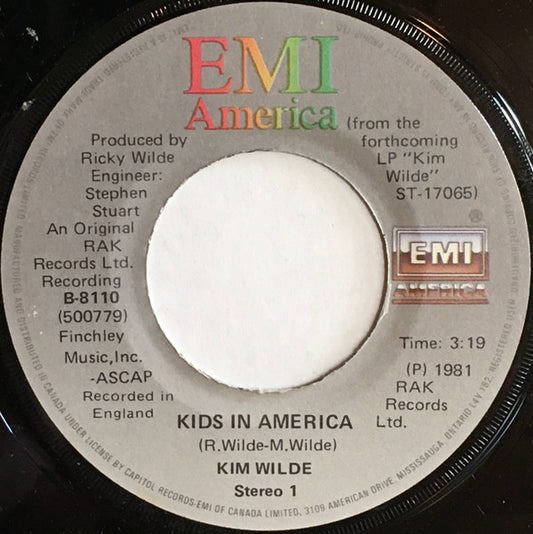 Kim Wilde : Kids In America / You'll Never Be So Wrong (7", Single)