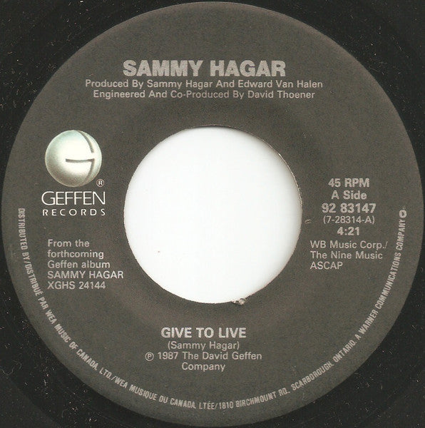 Sammy Hagar : Give To Live (7", Single)