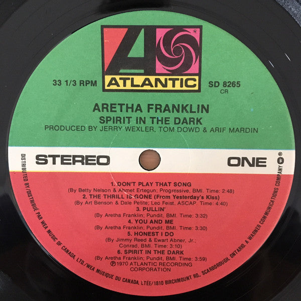 Aretha Franklin : Spirit In The Dark (LP, Album, RE)