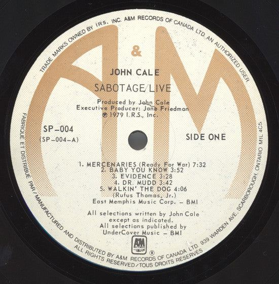 John Cale : Sabotage / Live (LP, Album)
