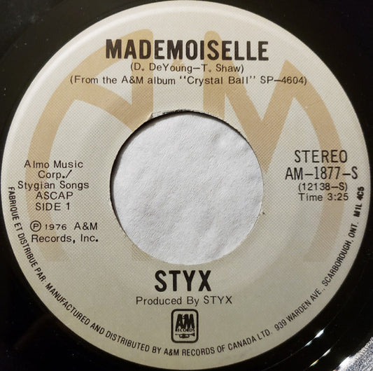 Styx : Mademoiselle / Light Up (7", Single)