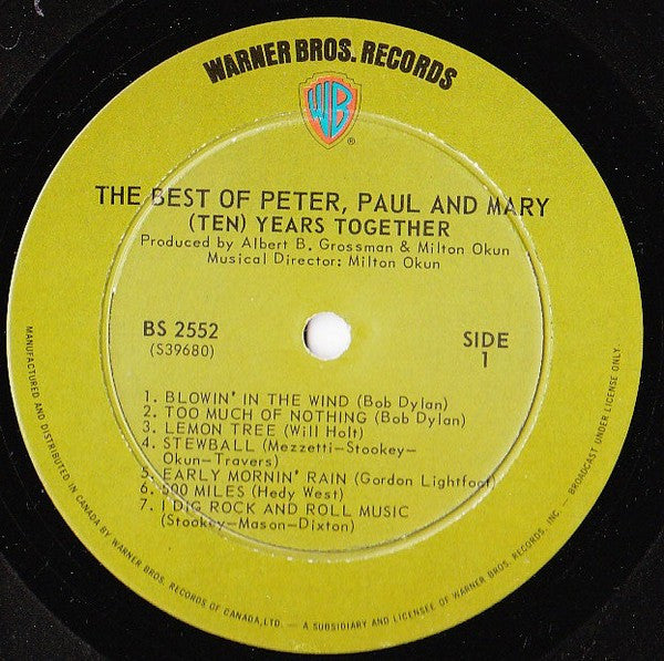 Peter, Paul And Mary* : The Best Of Peter, Paul And Mary: (Ten) Years Together (LP, Comp, Gat)