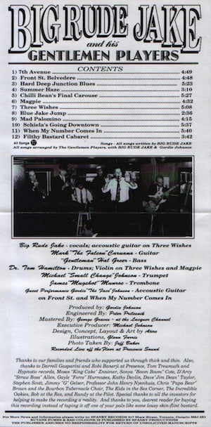Big Rude Jake & His Gentlemen Players : Butane Fumes & Bad Cologne (CD, Album)