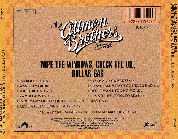 The Allman Brothers Band : Wipe The Windows, Check The Oil, Dollar Gas (CD, Album, RE)