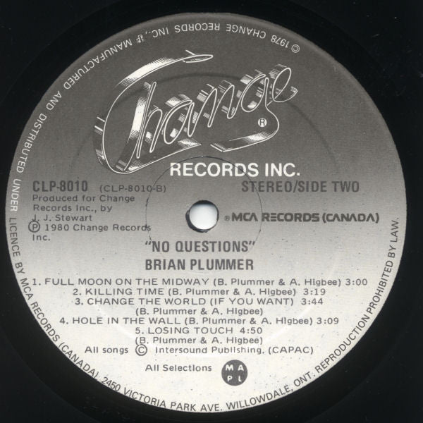 Brian Plummer : No Questions (LP, Album)