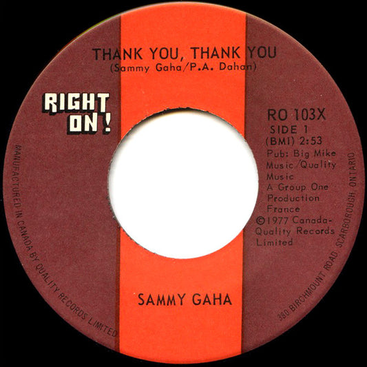 Sammy Gaha* : Thank You, Thank You (7")