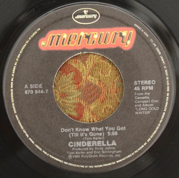 Cinderella (3) : Don't Know What You Got (Till It's Gone) (7", Single, Pos)