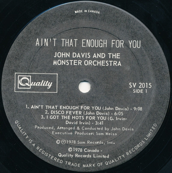 John Davis & The Monster Orchestra : Ain't That Enough For You (LP, Album)