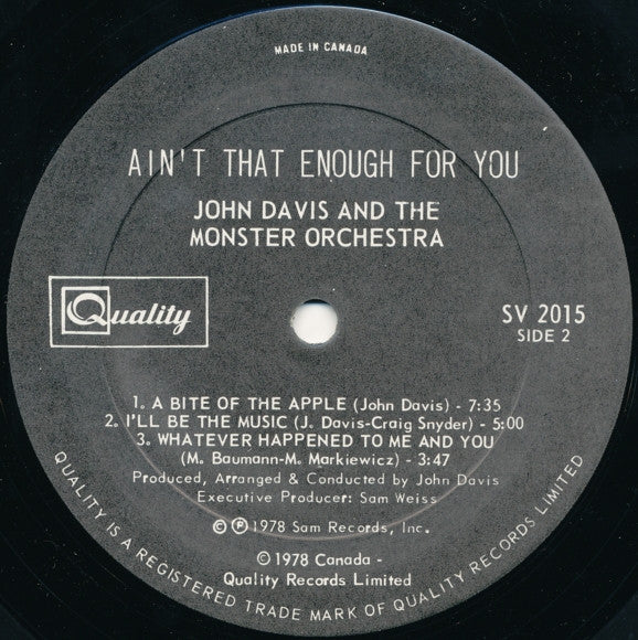 John Davis & The Monster Orchestra : Ain't That Enough For You (LP, Album)