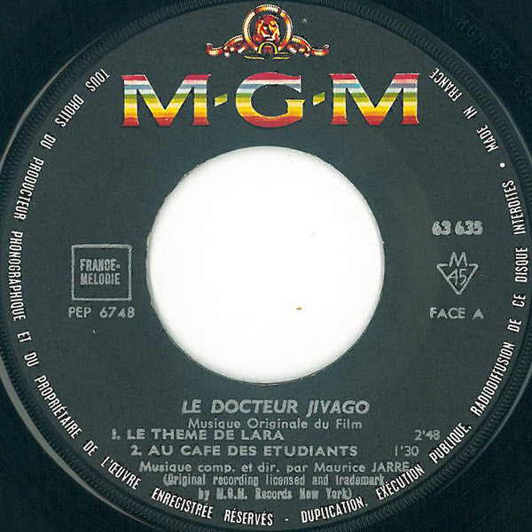 Maurice Jarre : Bande Originale Du Film "Le Docteur Jivago" (7", EP, Mono)