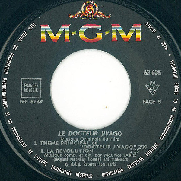 Maurice Jarre : Bande Originale Du Film "Le Docteur Jivago" (7", EP, Mono)