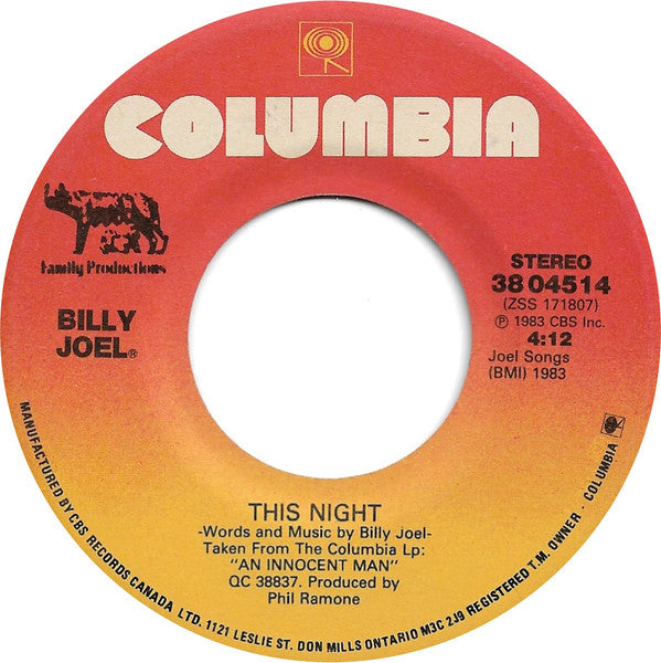 Billy Joel : Leave A Tender Moment Alone (7", Single)