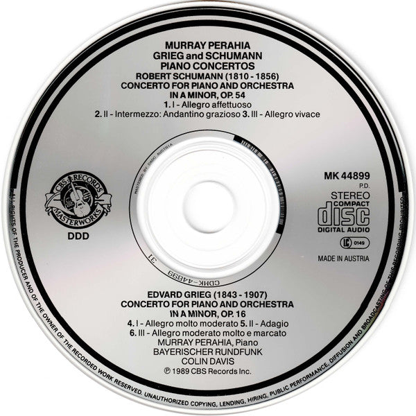 Murray Perahia, Robert Schumann • Edvard Grieg, Symphonie-Orchester Des Bayerischen Rundfunks, Sir Colin Davis : Piano Concertos (CD, Album)
