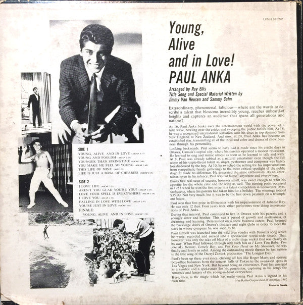 Paul Anka : Young, Alive And In Love! (LP, Album)