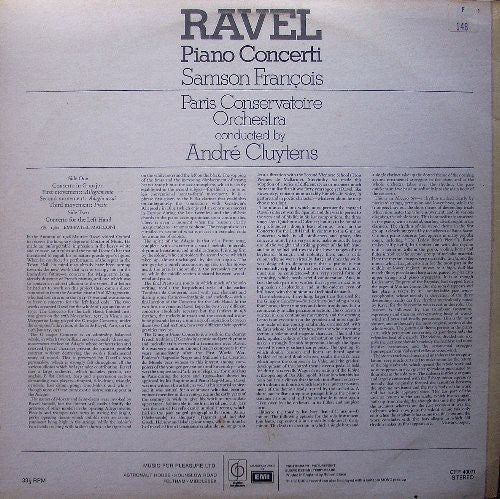 Maurice Ravel / Samson François, Orchestre De La Société Des Concerts Du Conservatoire conducted by André Cluytens : Piano Concerti (LP)