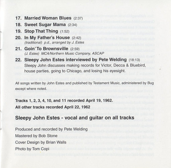 Sleepy John Estes : Goin' To Brownsville (CD, Album)