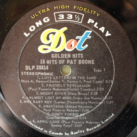 Pat Boone : Golden Hits - 15 Hits Of Pat Boone (LP, Comp)