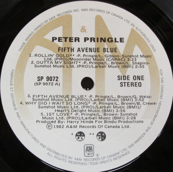 Peter Pringle : Fifth Avenue Blue (LP, Album)