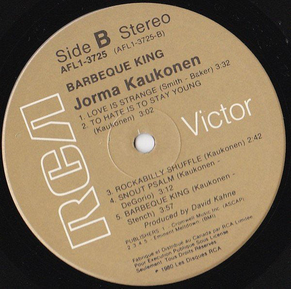 Jorma Kaukonen  &  Vital Parts : Barbeque King (LP, Album)
