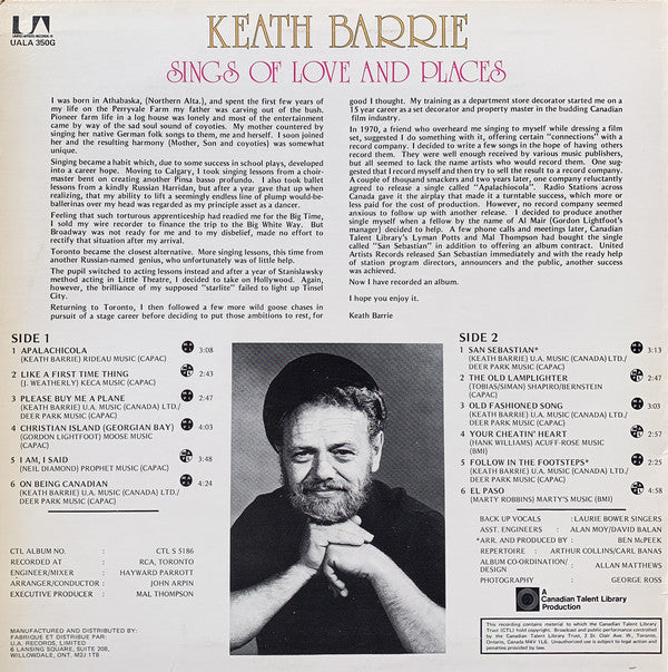 Keath Barrie : Sings Of Love And Places (LP)