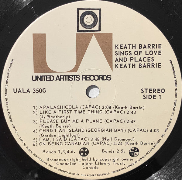 Keath Barrie : Sings Of Love And Places (LP)
