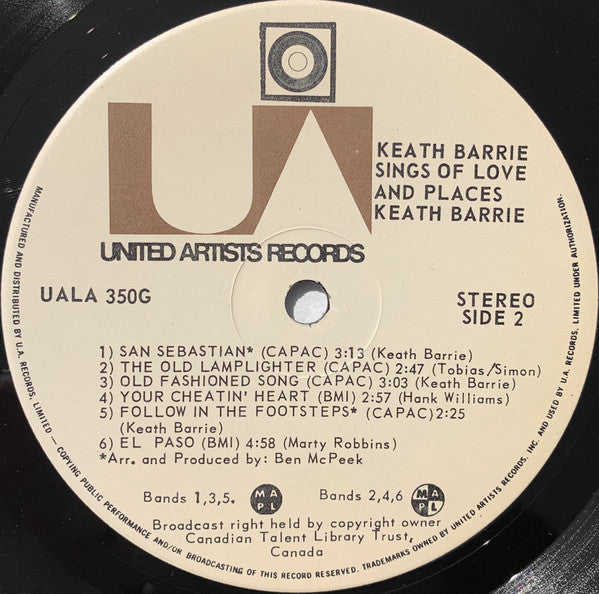 Keath Barrie : Sings Of Love And Places (LP)