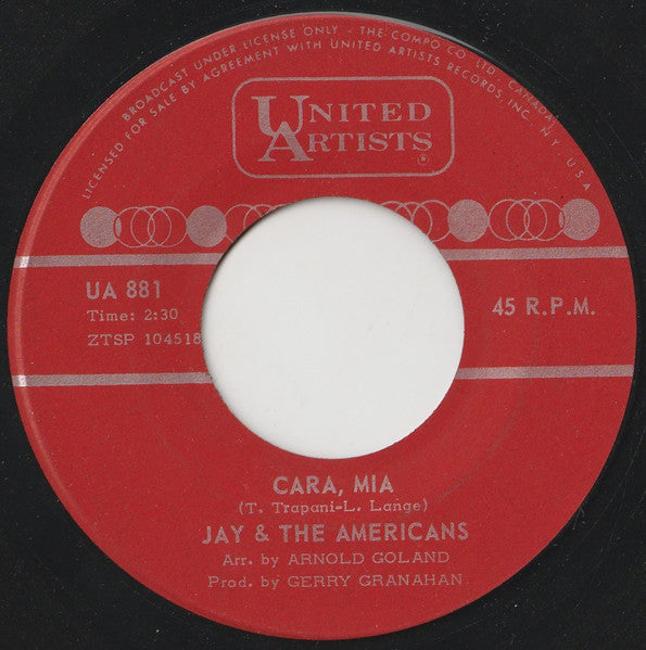 Jay & The Americans : Cara, Mia (7", Single)