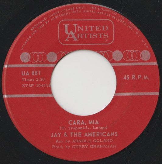 Jay & The Americans : Cara, Mia (7", Single)