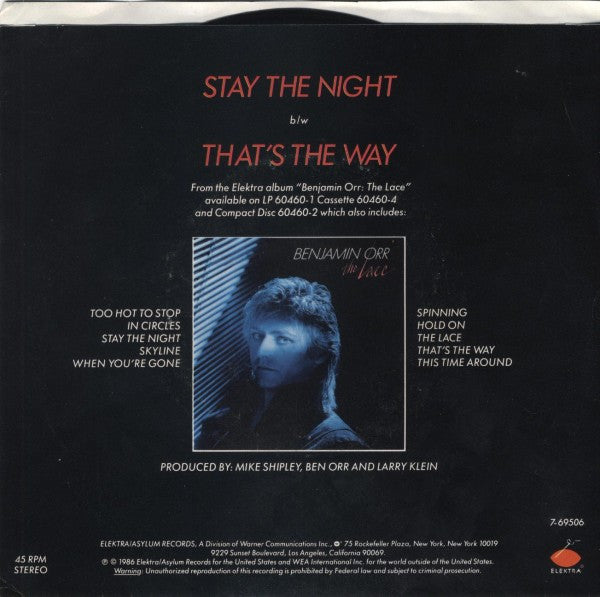 Benjamin Orr : Stay The Night (7", Single, SP)