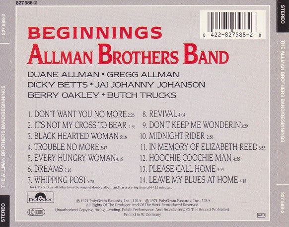 The Allman Brothers Band : Beginnings (CD, Comp, RE)