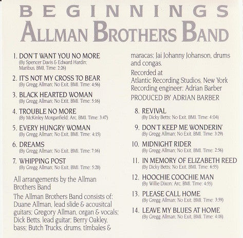 The Allman Brothers Band : Beginnings (CD, Comp, RE)