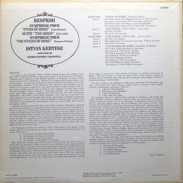 Respighi* – London Symphony Orchestra, Istvan Kertesz* : Kertesz In Rome   Pines Of Rome / The Birds / Fountains Of Rome (LP)