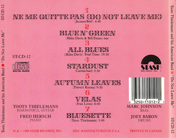 Toots Thielemans And His American Band : "Do Not Leave Me" (CD, Album, RE)