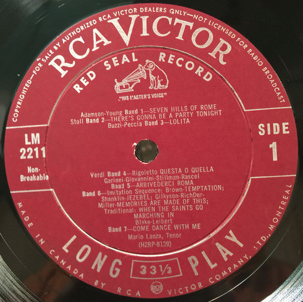 Mario Lanza : Seven Hills Of Rome (LP, Album)