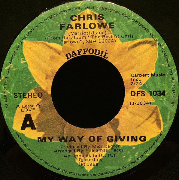 Chris Farlowe : My Way Of Giving / Paint It Black (7")