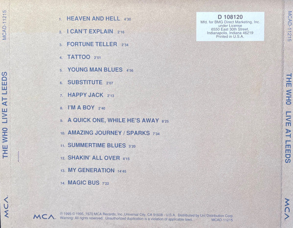 The Who : Live At Leeds (CD, Album, Club, RE, RM, Cin)
