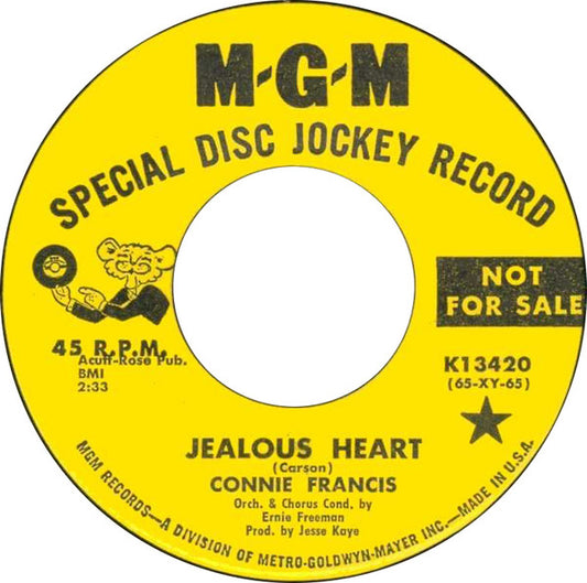 Connie Francis : Jealous Heart / Can I Rely On You (7", Single, Promo)