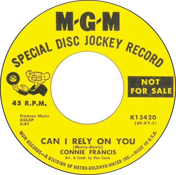 Connie Francis : Jealous Heart / Can I Rely On You (7", Single, Promo)