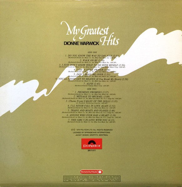 Dionne Warwick : My Greatest Hits (LP, Comp, RE)