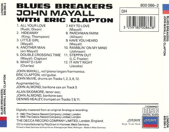 John Mayall With Eric Clapton : Blues Breakers (CD, Album, RE)