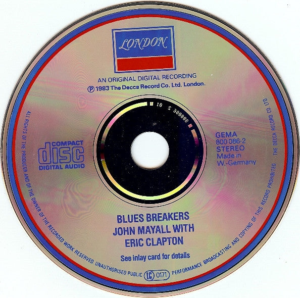 John Mayall With Eric Clapton : Blues Breakers (CD, Album, RE)