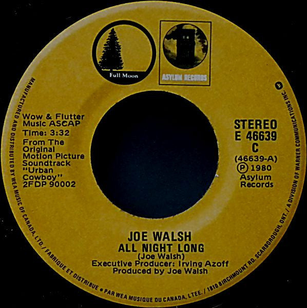 Joe Walsh  /  Gilley's "Urban Cowboy" Band : All Night Long / Orange Blossom Special / Hoedown (7", Single)