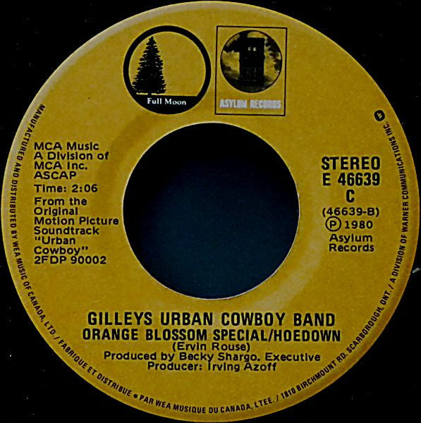 Joe Walsh  /  Gilley's "Urban Cowboy" Band : All Night Long / Orange Blossom Special / Hoedown (7", Single)