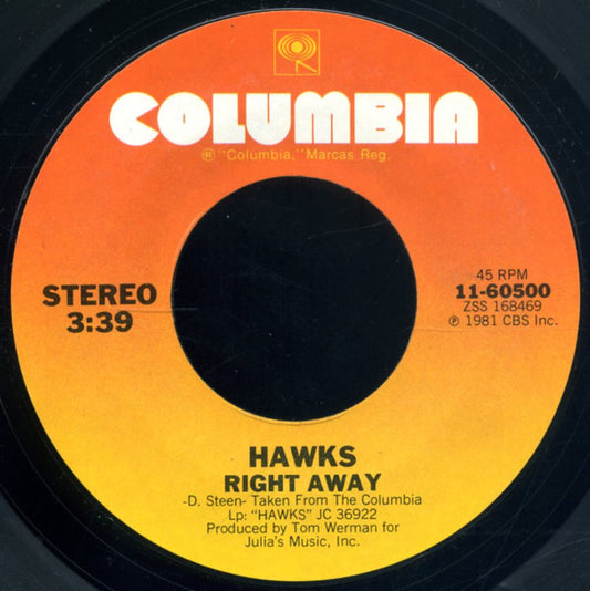 Hawks (2) : Right Away (7", Single)