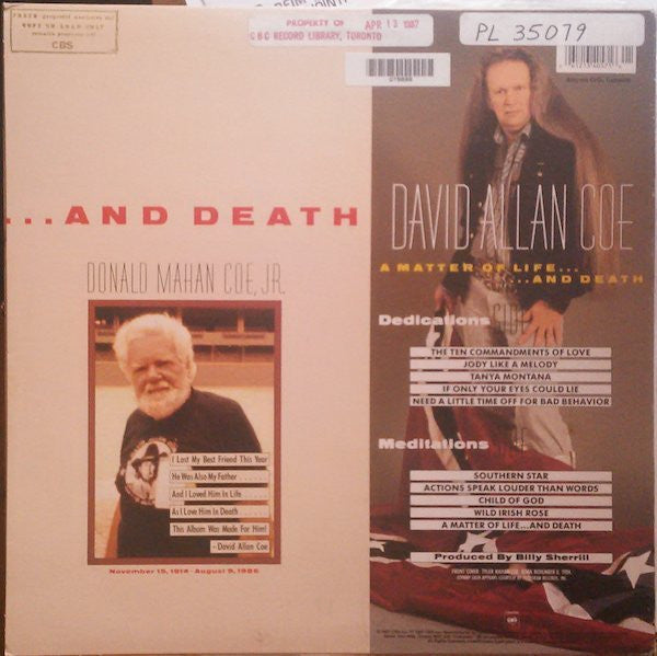 David Allan Coe : A Matter Of Life... And Death (LP)