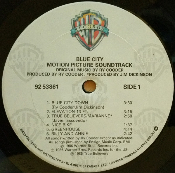 Ry Cooder : Blue City - Motion Picture Soundtrack (LP, Album)