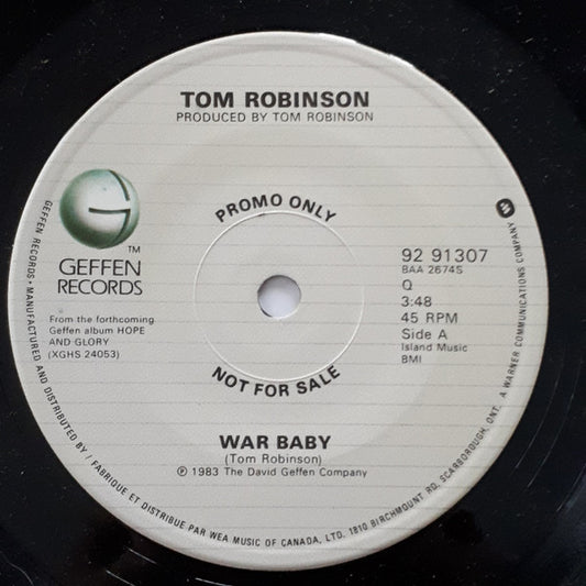 Tom Robinson : War Baby (7", Promo, lit)