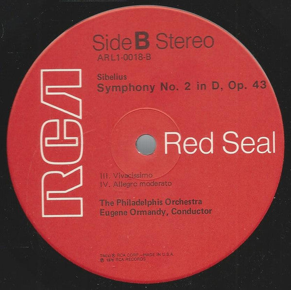 Jean Sibelius - Eugene Ormandy Conducting The Philadelphia Orchestra : Symphony No. 2 In D, Op. 43 (LP)